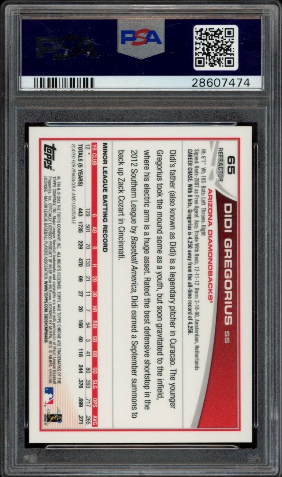 2013 Topps Chrome Didi Gregorius #65 baseball trading card back