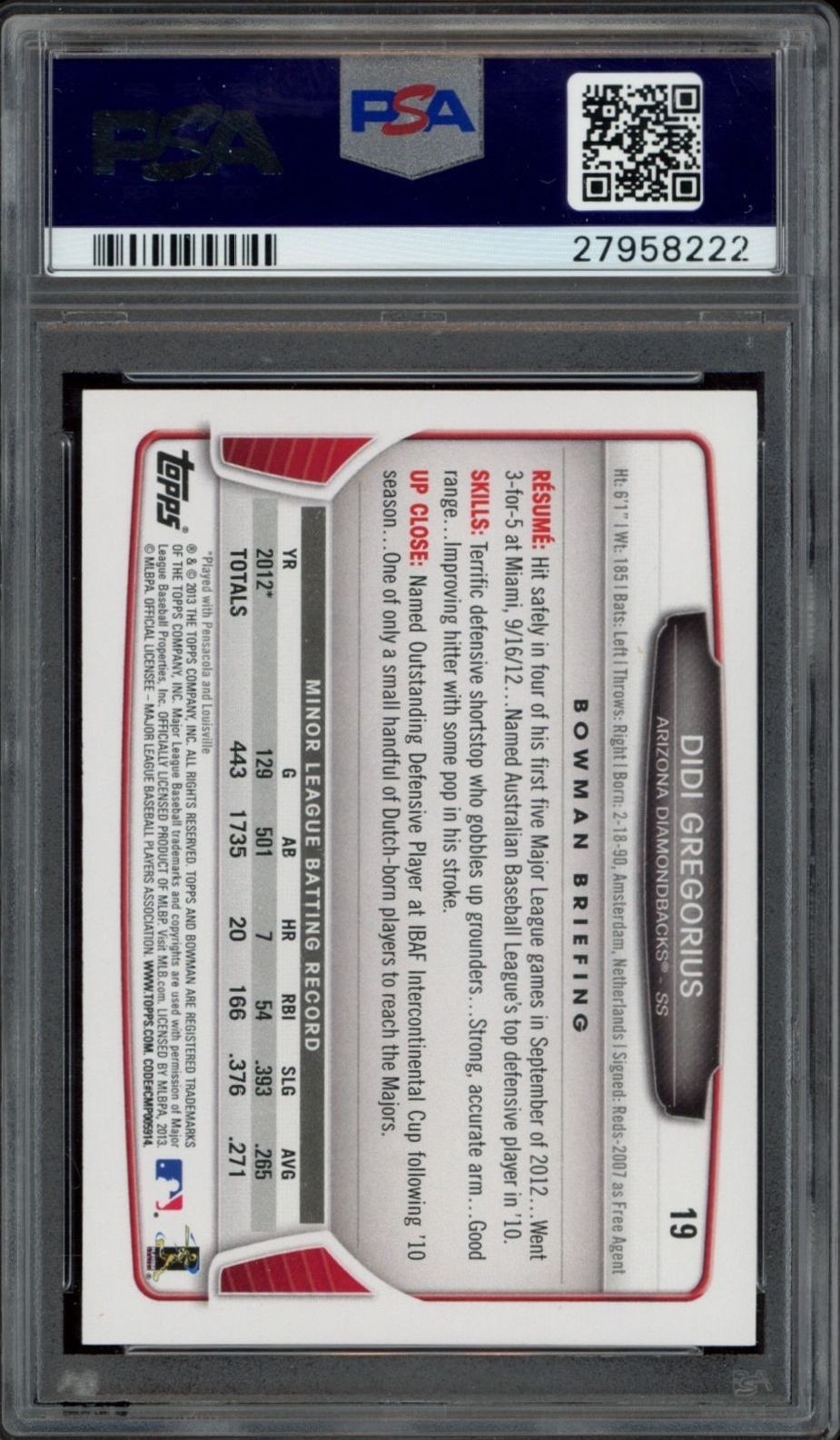 2013 Bowman Draft Picks & Top Prospects Didi Gregorius #19 baseball trading card back