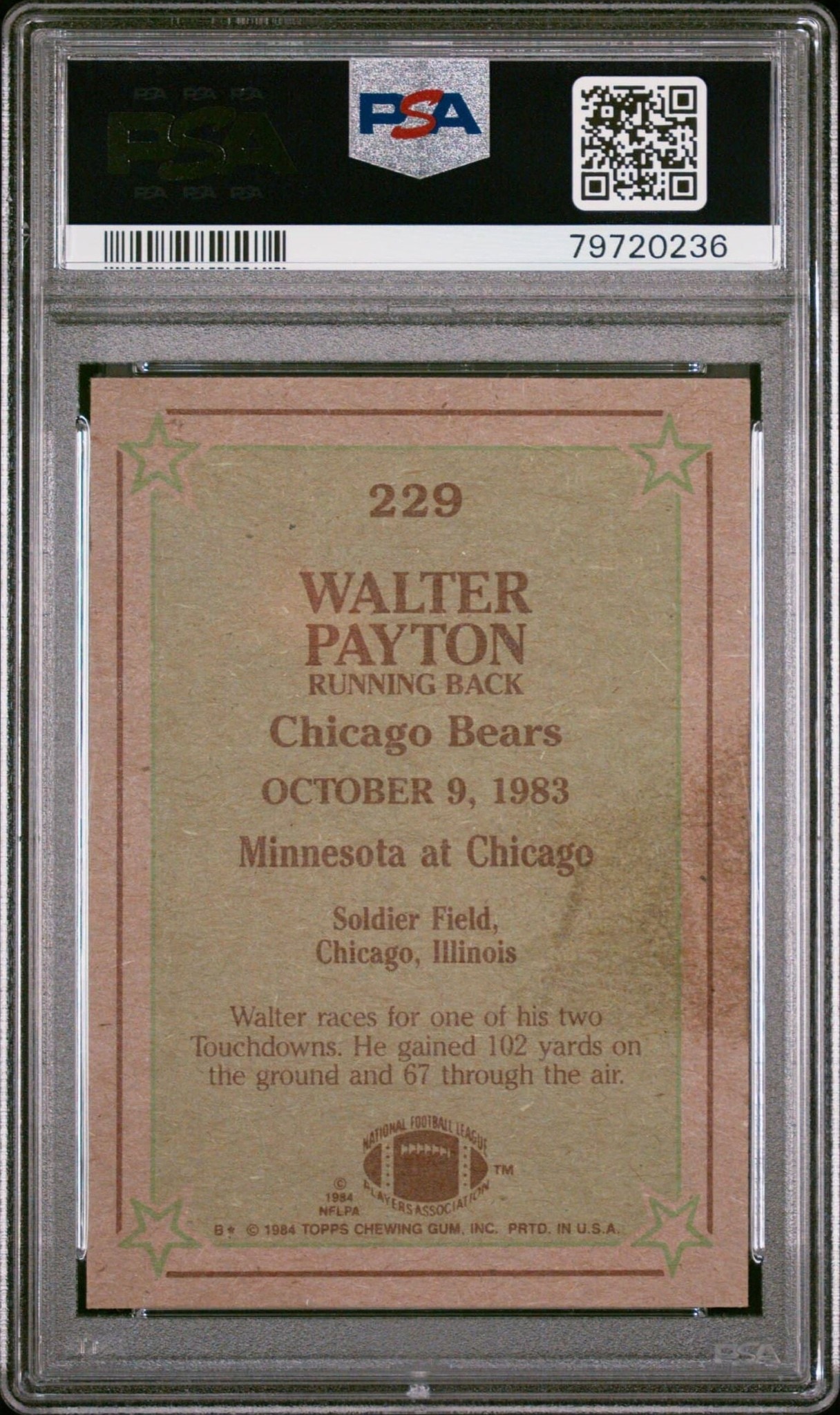 1984 Topps Walter Payton #229 football trading card back