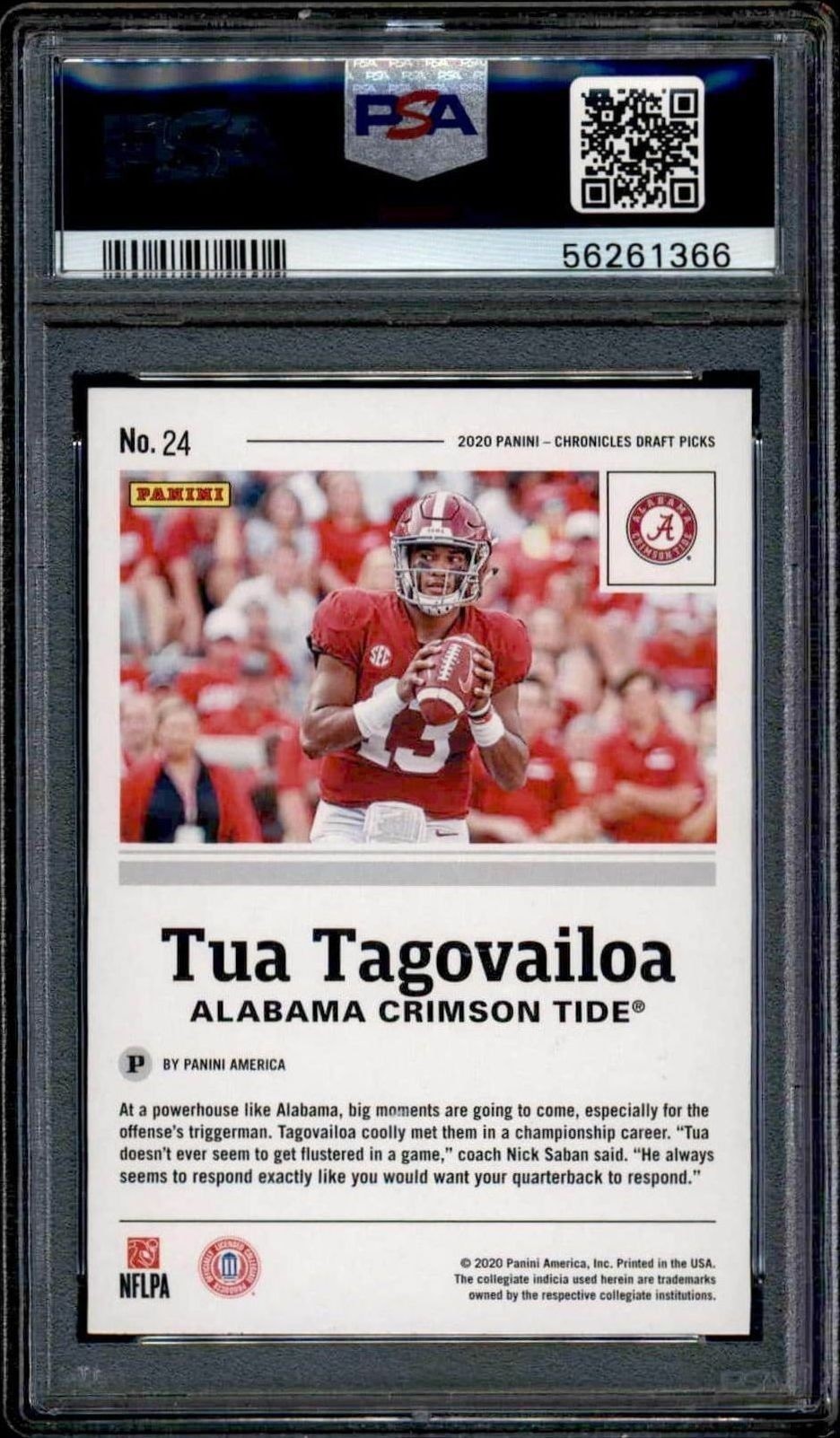 2020 Panini Chronicles Draft Picks Tua Tagovailoa #24 football trading card back