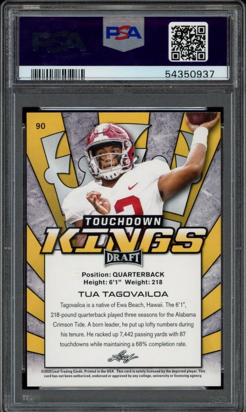 2020 Leaf Draft Tua Tagovailoa #90 football trading card back