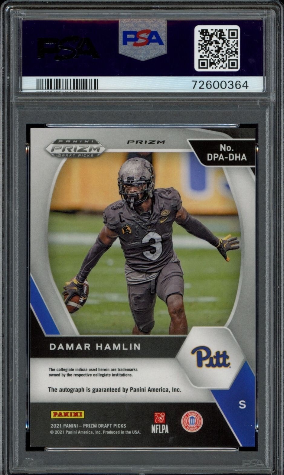 2021 Panini Prizm Draft Picks Damar Hamlin #DPA-DHA football trading card back
