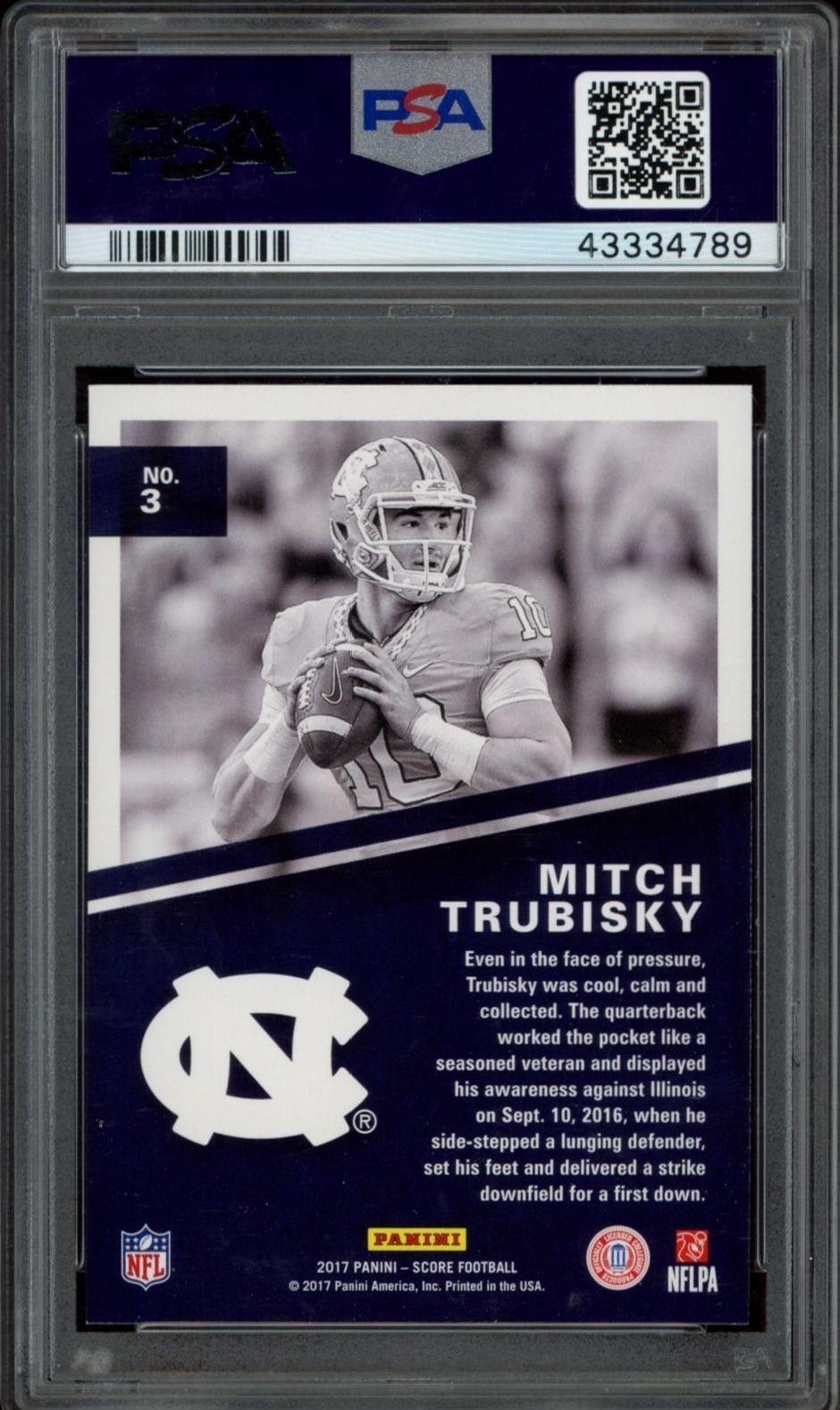 2017 Panini Score Mitchell Trubisky #3 football trading card back