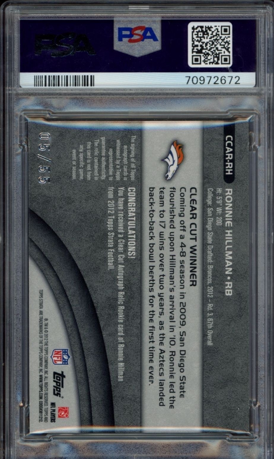 2012 Topps Strata Ronnie Hillman #CCAR-RH football trading card back