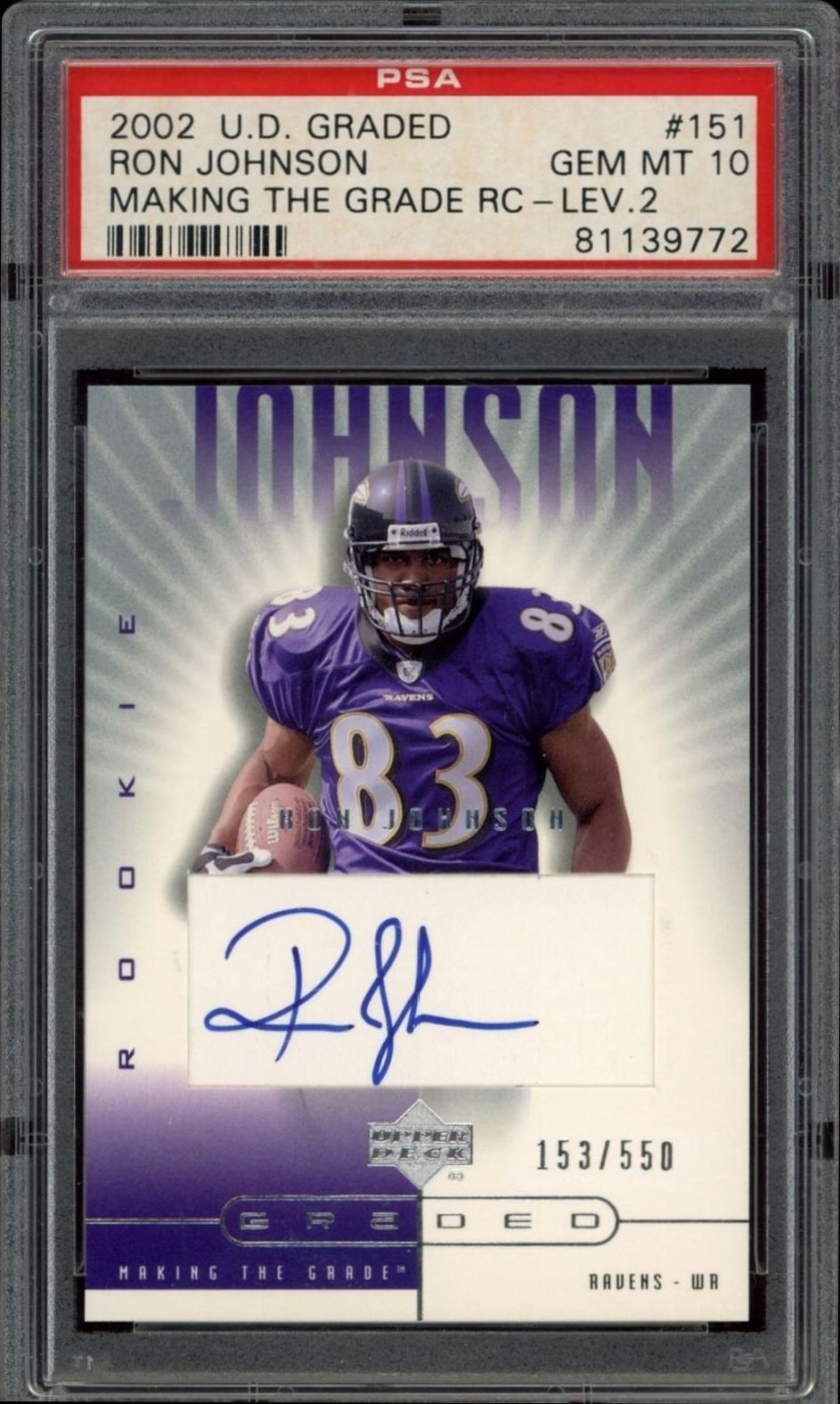 2002 Upper Deck Graded Ron Johnson #151 football trading card front