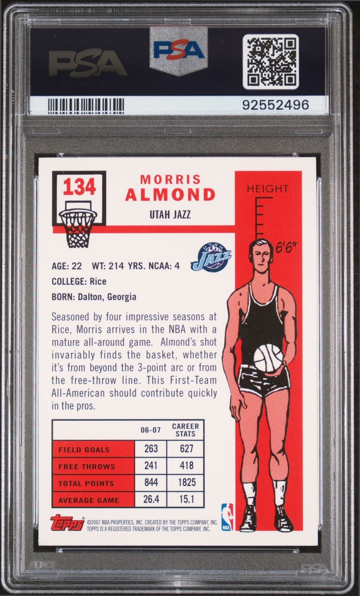 2007-08 Topps Morris Almond #134 basketball trading card back