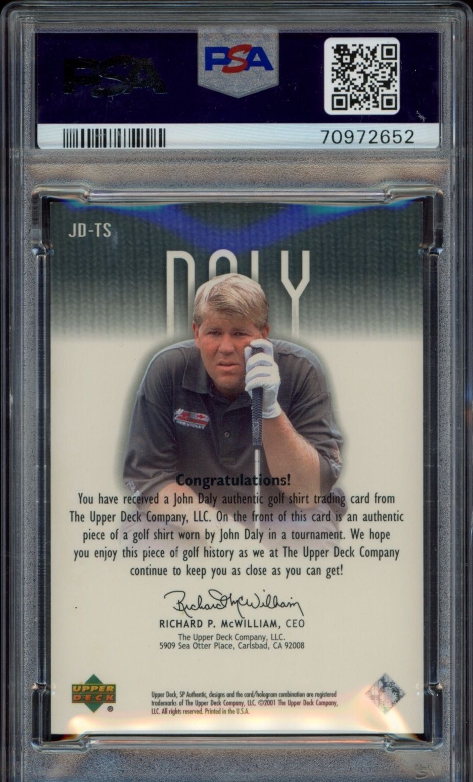 2001 Upper Deck SP Authentic John Daly #JD-TS golf trading card back