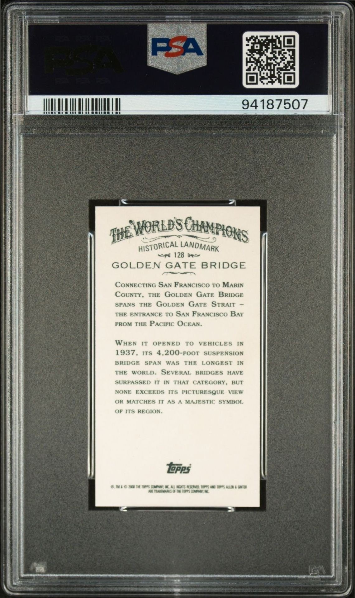 2008 Topps Allen & Ginter Golden Gate Bridge #128 baseball trading card back