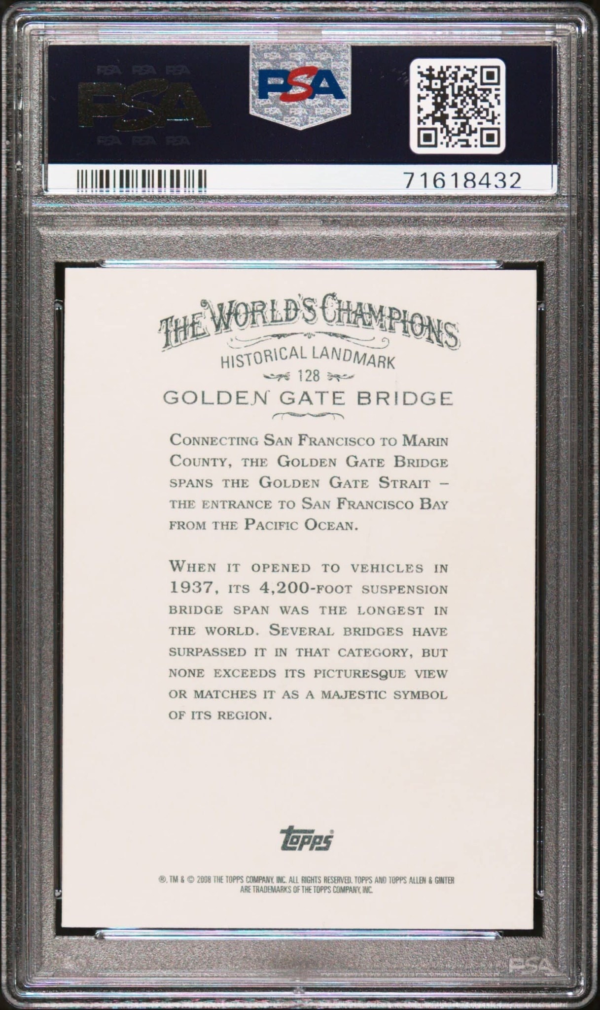 2008 Topps Allen & Ginter Golden Gate Bridge #128 baseball trading card back