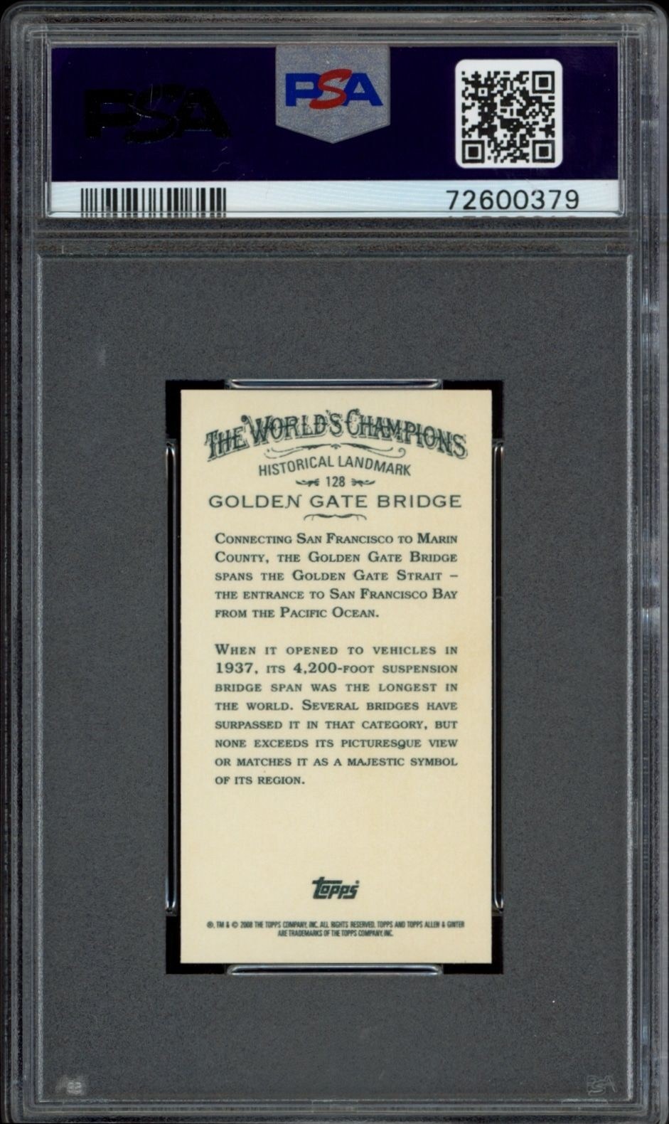 2008 Topps Allen & Ginter Golden Gate Bridge #128 baseball trading card back