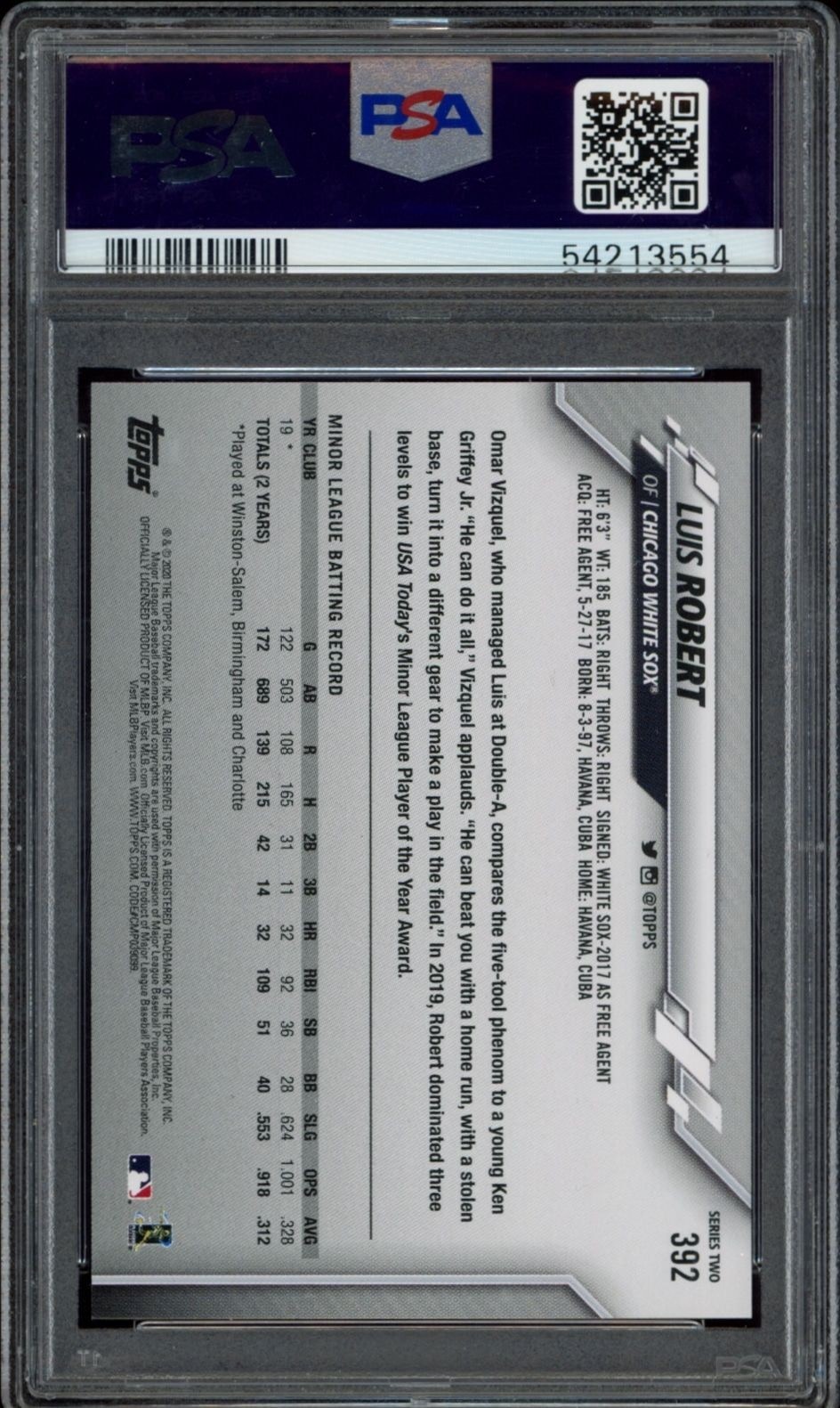 2020 Topps Series 2 Luis Robert #392 baseball trading card back