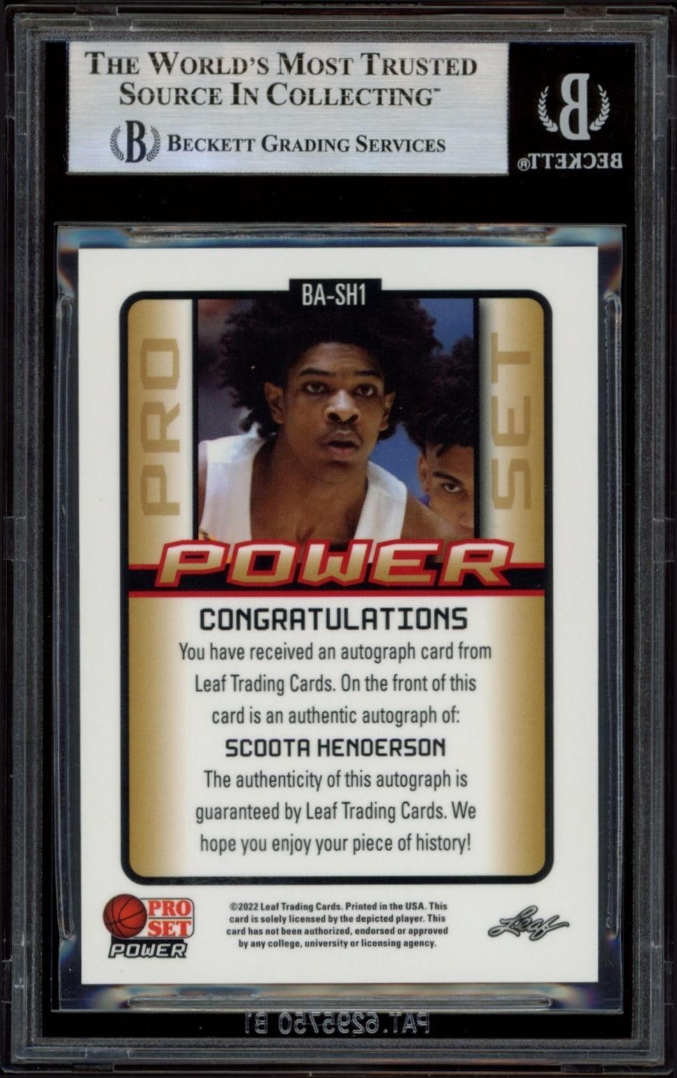 2021-22 Leaf Memories Scoot Henderson #BA-SH1 basketball trading card back