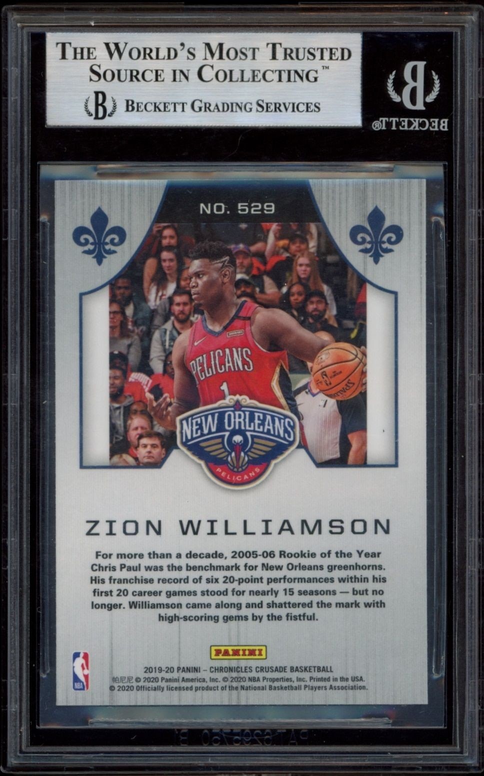 2019-20 Panini Chronicles Zion Williamson #529 basketball trading card back