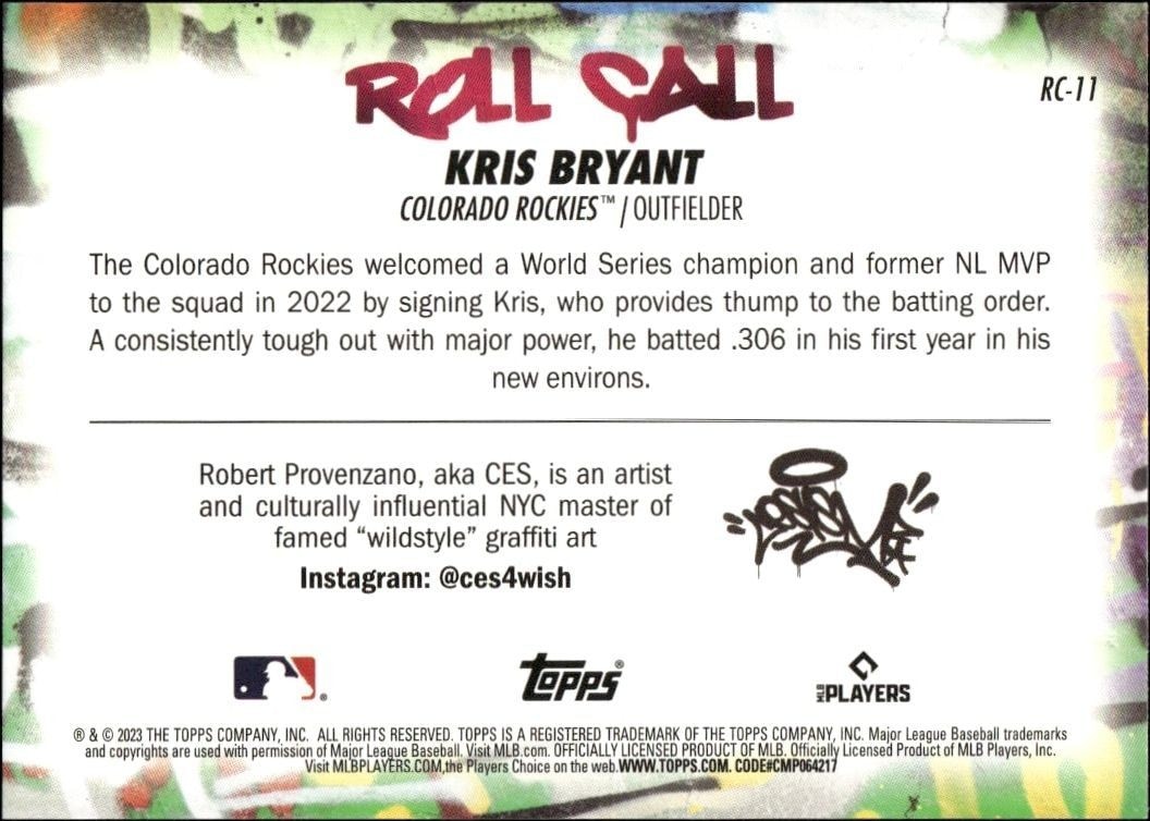 2023 Topps Big League Kris Bryant #RC-11 baseball trading card back