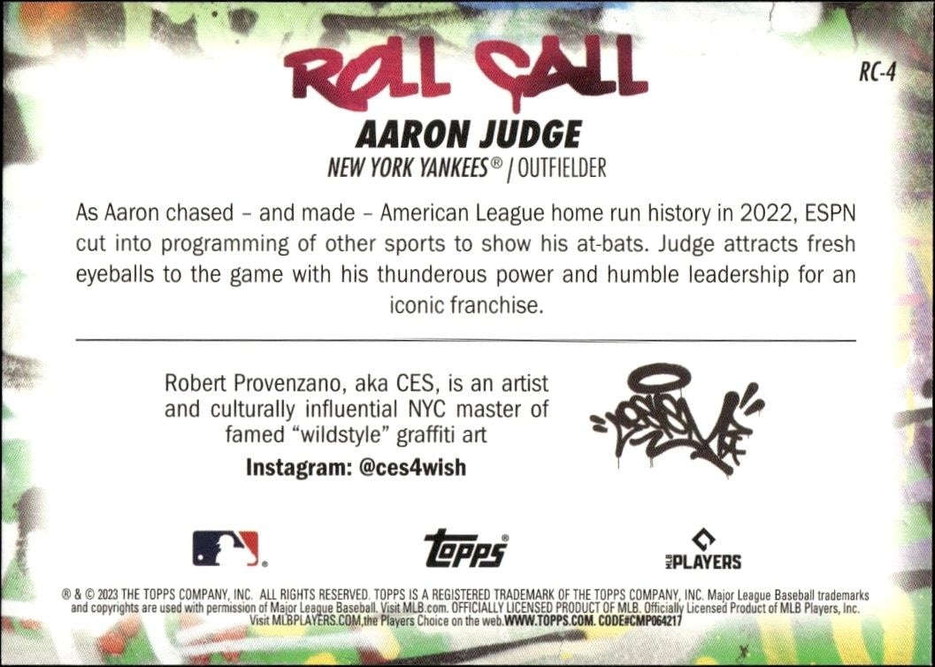 2023 Topps Aaron Judge #RC-4 baseball trading card back