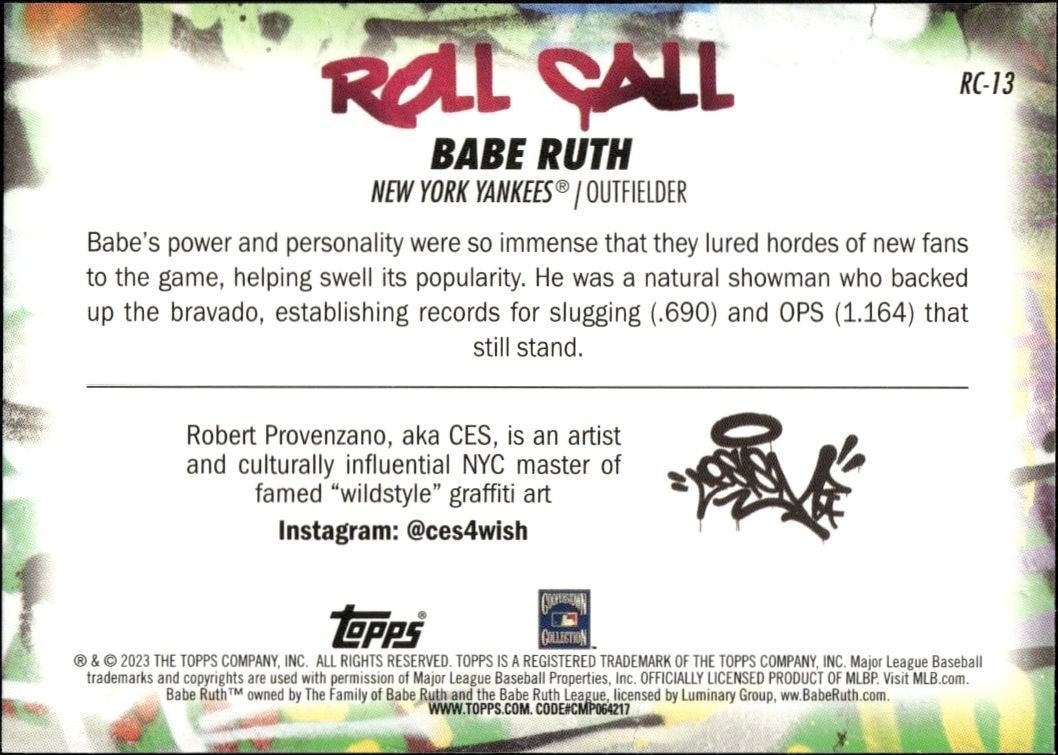 2023 Topps Big League Babe Ruth #RC-13 baseball trading card back