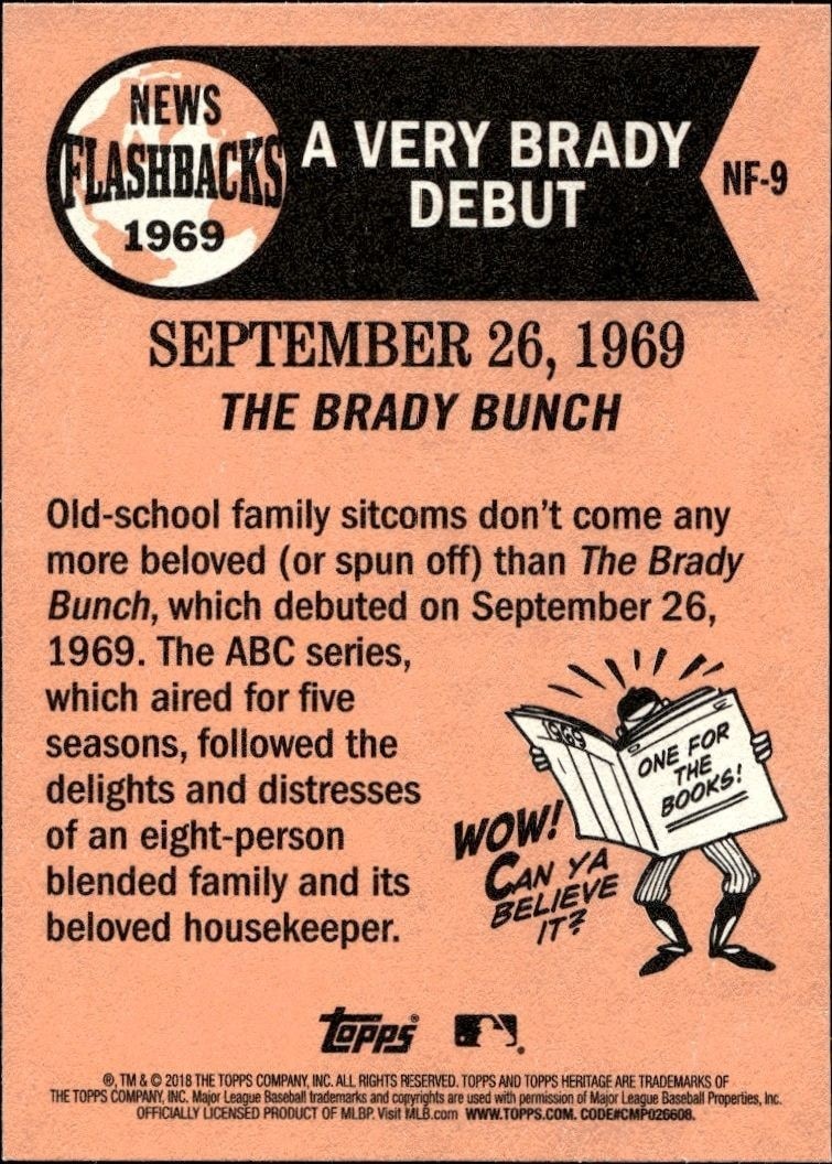 2018 Topps Heritage A Very Brady Debut #NF-9 baseball trading card back
