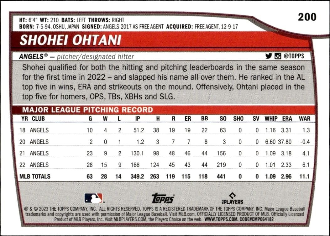 2023 Topps Big League Shohei Ohtani #200 baseball trading card back