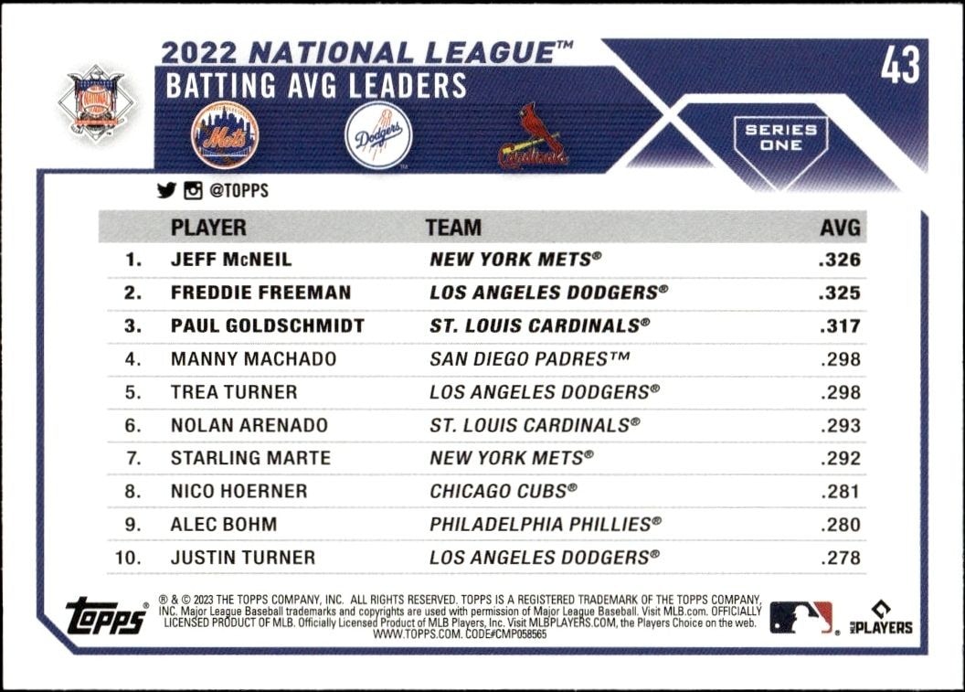2023 Topps Jeff McNeil #43 baseball trading card back