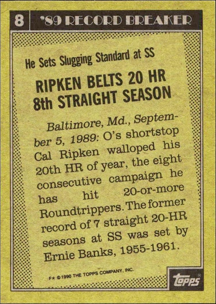 1990 Topps Cal Ripken #8 baseball trading card back