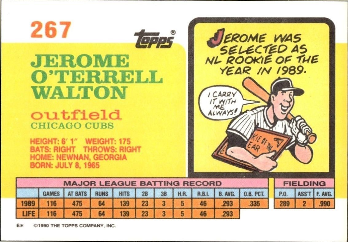 1990 Topps Big Jerome Walton #267 baseball trading card back