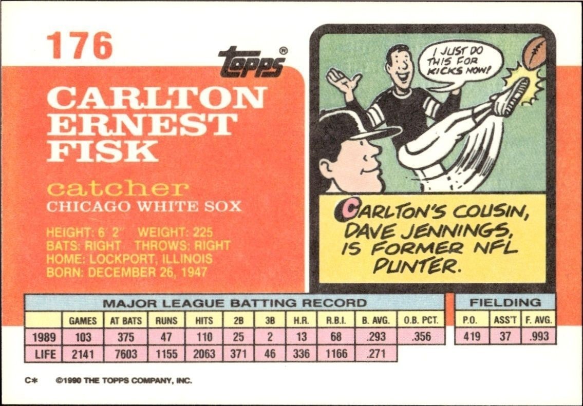 1990 Topps Big Carlton Fisk #176 baseball trading card back