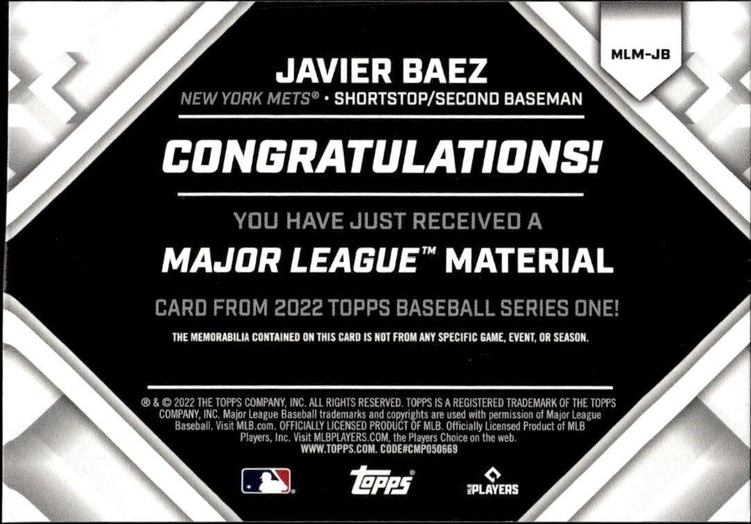 2022 Topps Javier Baez #MLM-JB baseball trading card back