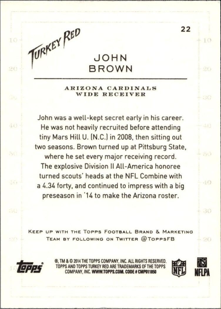 2014 Topps Turkey Red John Brown #22 football trading card back