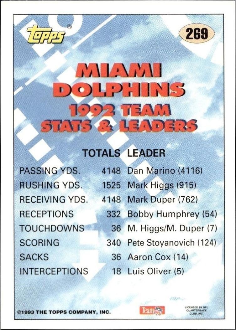 1993 Topps Dan Marino #269 football trading card back