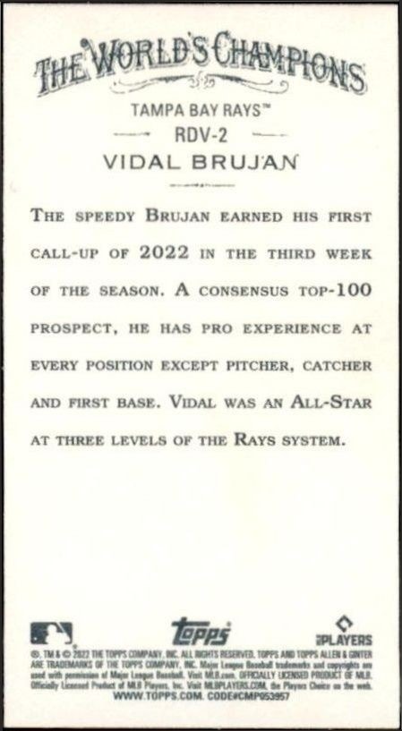 2022 Topps Allen & Ginter Vidal Brujan #RDV-2 baseball trading card back