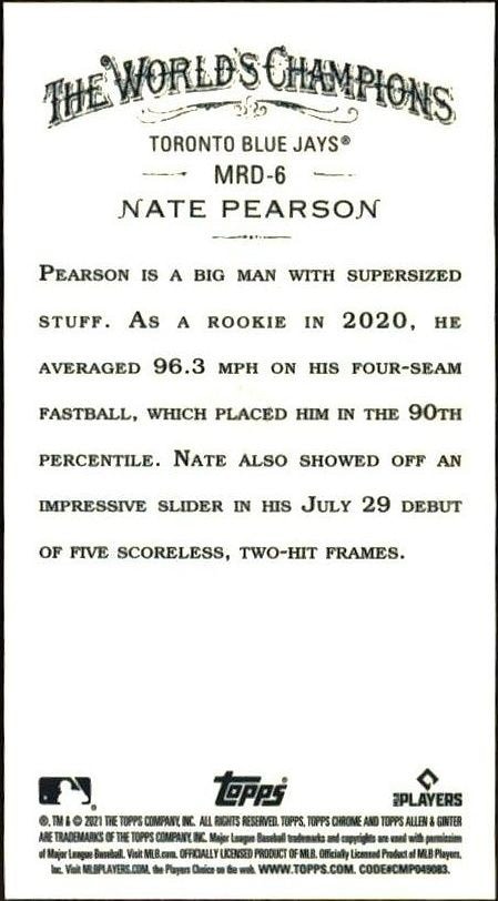 2021 Topps Allen & Ginter Chrome Nate Pearson #MRD-6 baseball trading card back