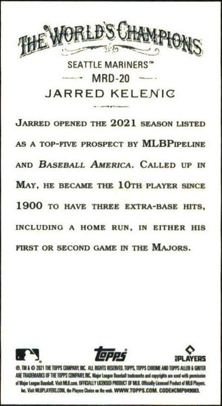 2021 Topps Allen & Ginter Chrome Jarred Kelenic #MRD-20 baseball trading card back