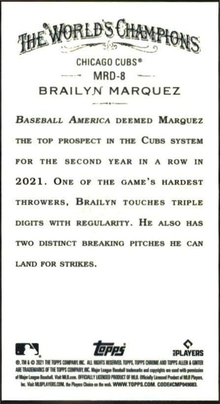 2021 Topps Allen & Ginter Chrome Brailyn Marquez #MRD-8 baseball trading card back