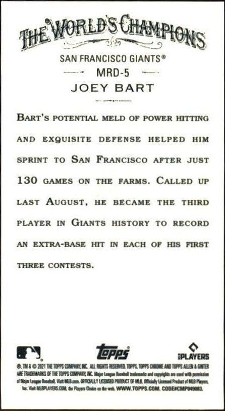 2021 Topps Allen & Ginter Chrome Joey Bart #MRD-5 baseball trading card back
