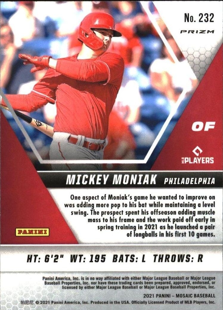 2021 Panini Mosaic Mickey Moniak #232 baseball trading card back