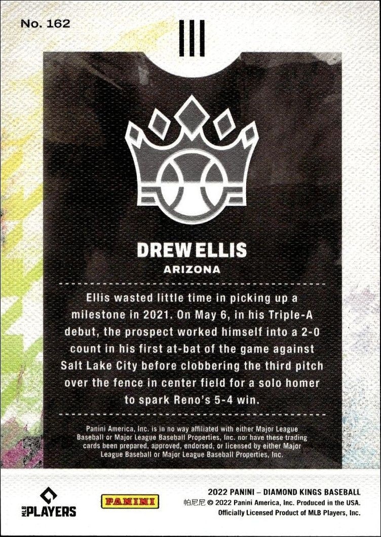 2022 Panini Diamond Kings Drew Ellis #162 baseball trading card back