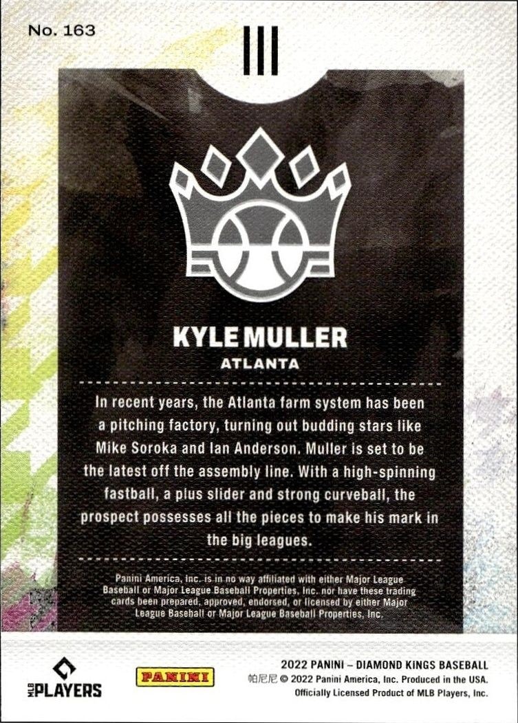 2022 Panini Diamond Kings Kyle Muller #163 baseball trading card back