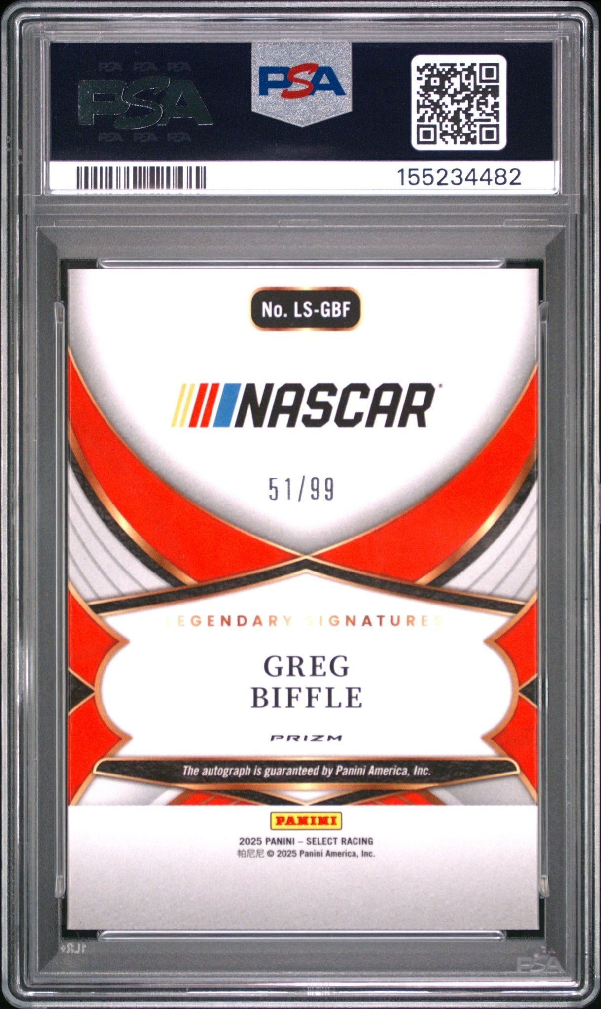 2025 Panini Select Greg Biffle #LS-GBF racing trading card back