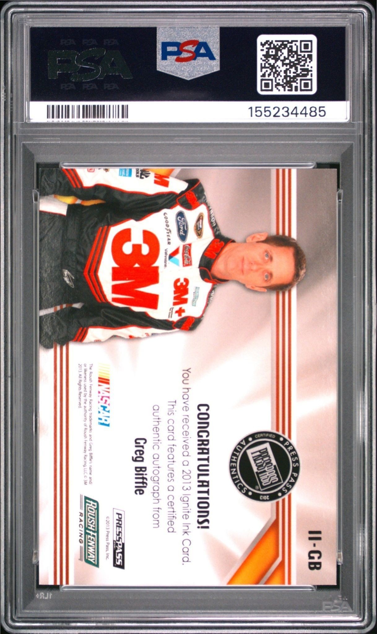 2013 Press Pass Ignite Ink Greg Biffle #II-GB racing trading card back