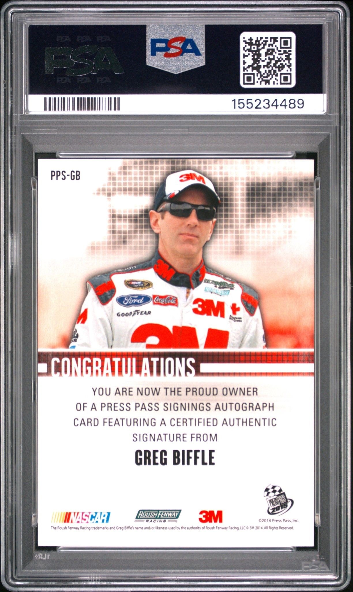 2015 Press Pass Greg Biffle #PPSGB racing trading card back