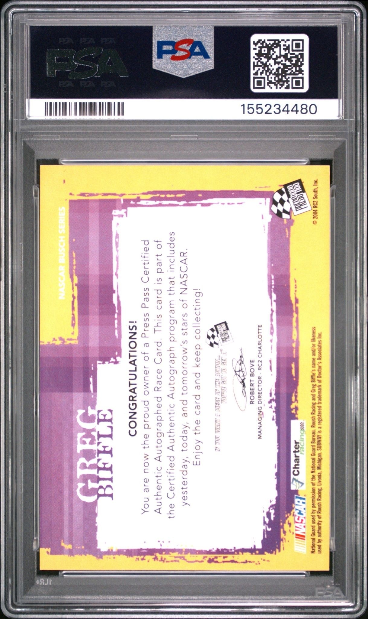 2005 Press Pass Greg Biffle #NA racing trading card back