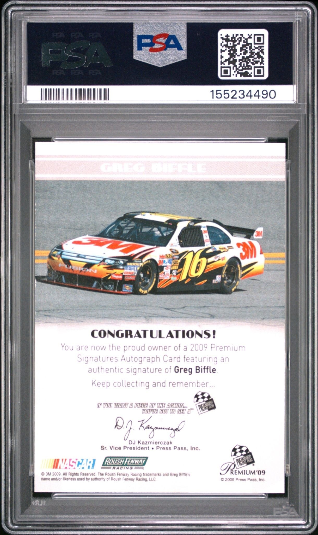 2009 Press Pass Premium Greg Biffle #NA racing trading card back
