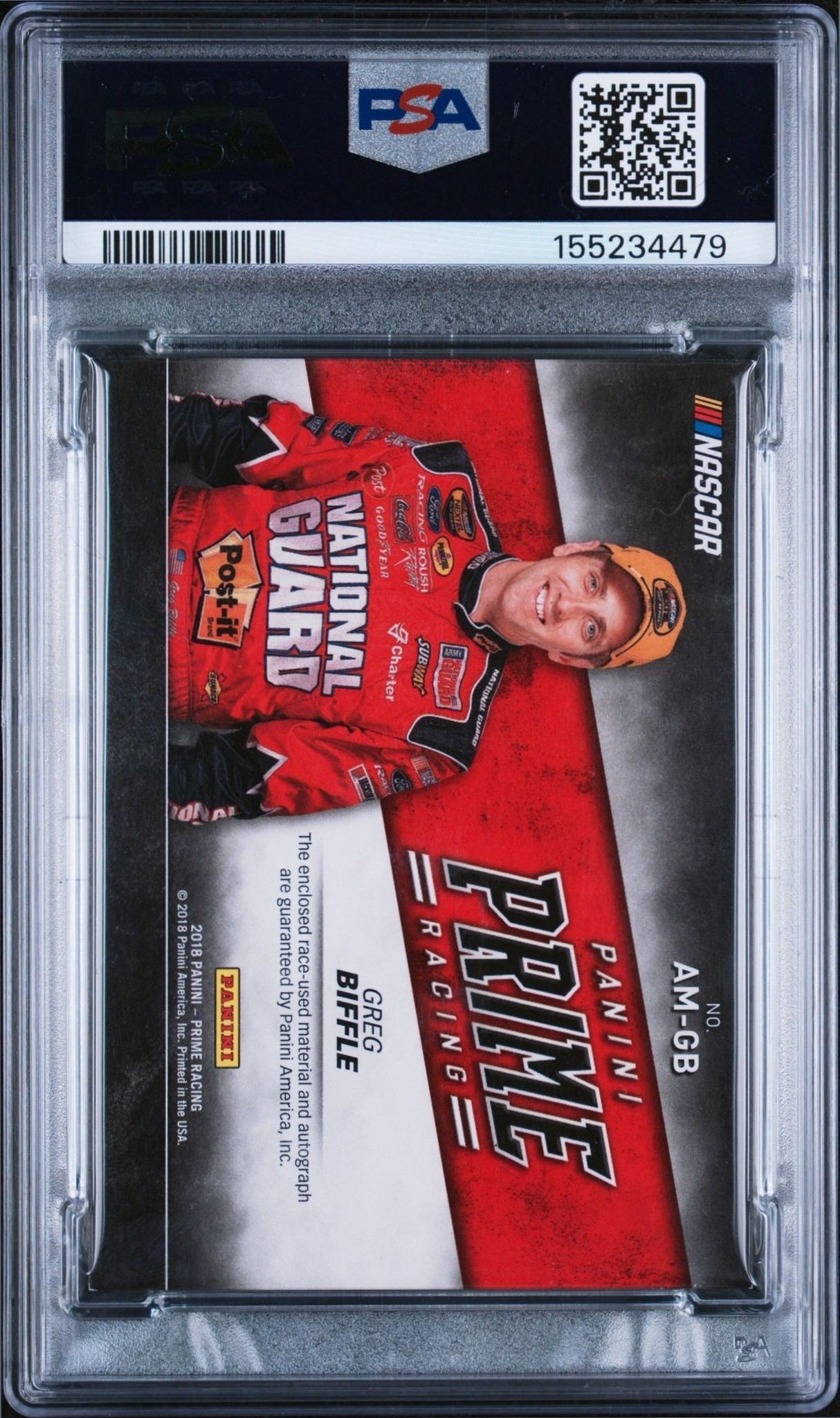 2018 Panini Prime Greg Biffle #AM-GB racing trading card back