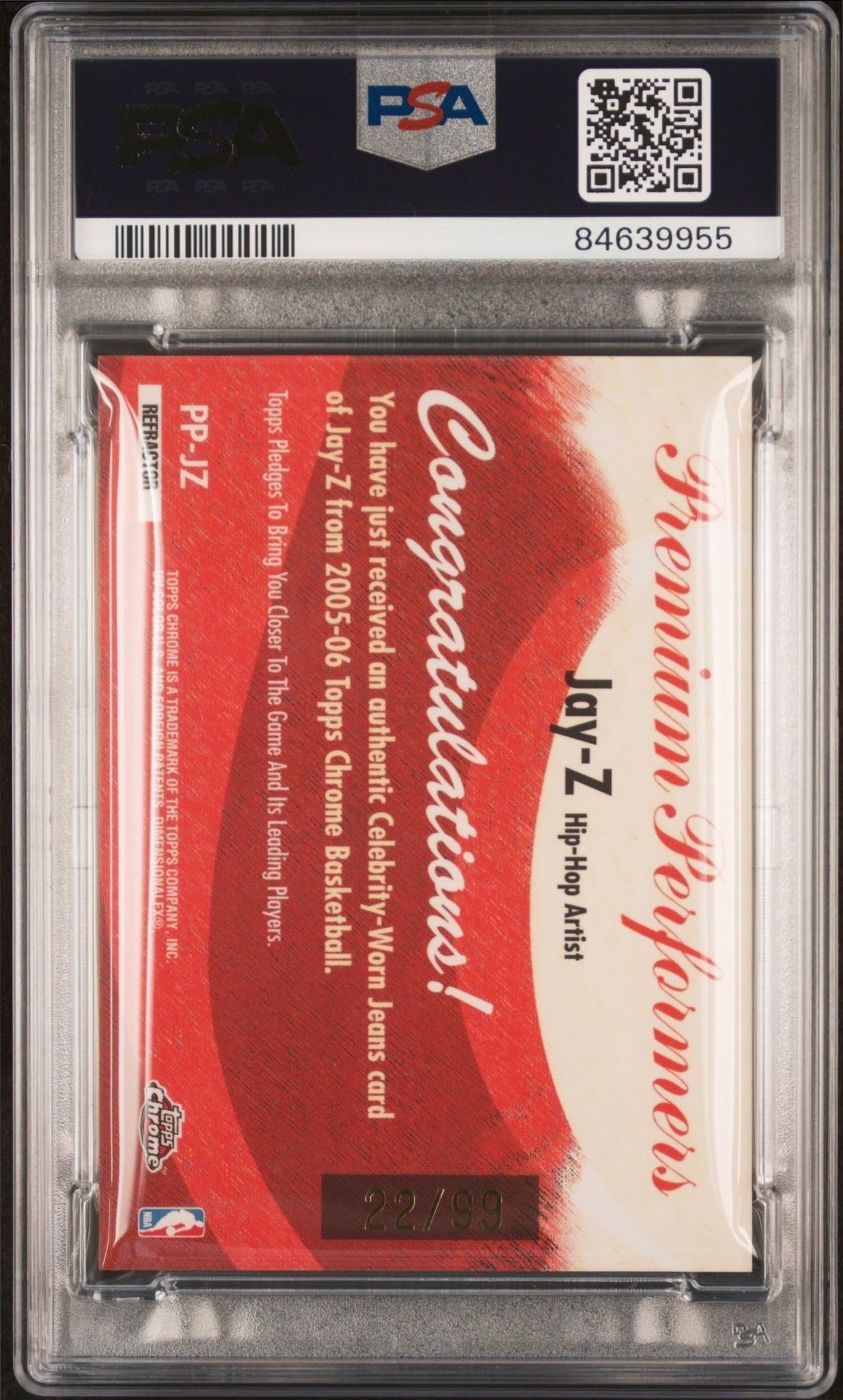 2005 Topps Chrome Jay-Z #PP-JZ baseball trading card back