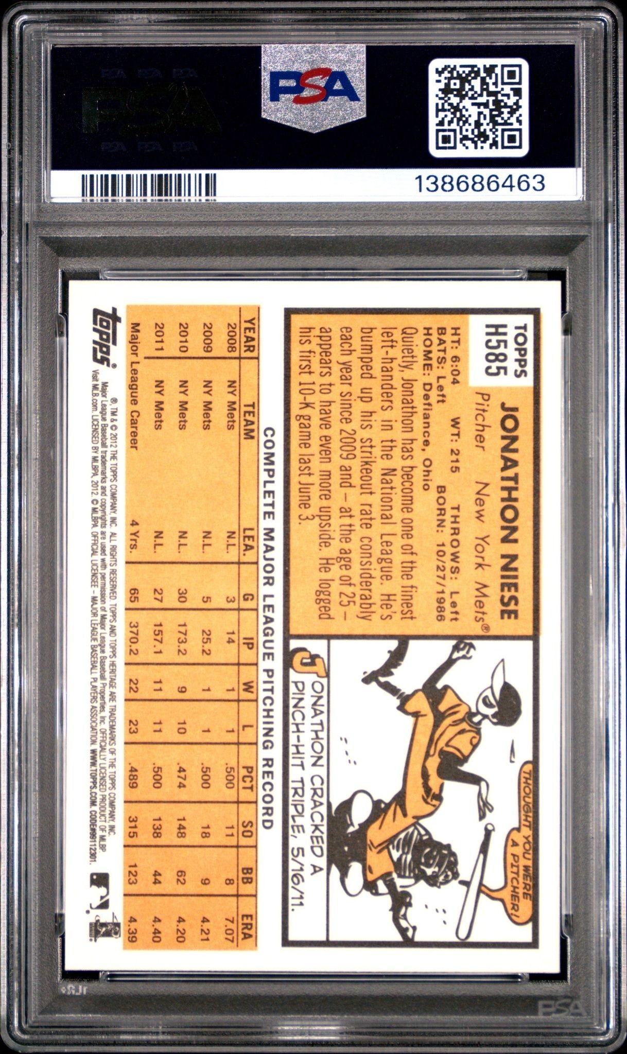 2012 Topps Heritage Jonathon Niese #H585 baseball trading card back
