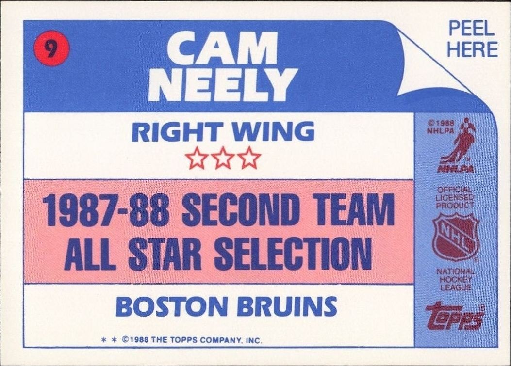 1989-90 Topps Cam Neely #9 hockey trading card back