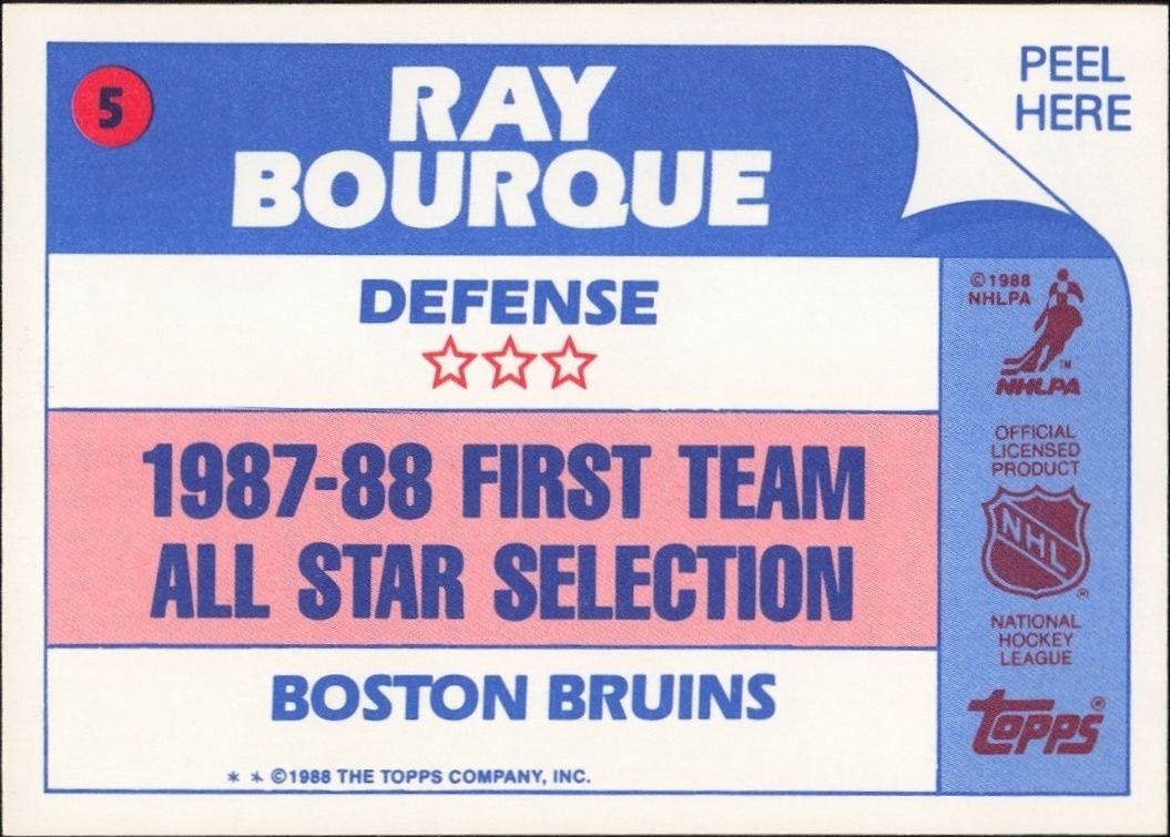 1989-90 Topps Ray Bourque #5 hockey trading card back