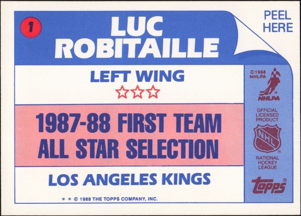 1989-90 Topps Luc Robitaille #1 hockey trading card back