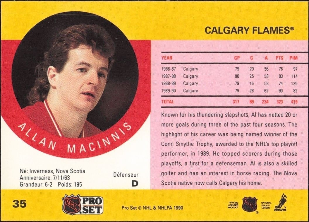 1990-91 Pro Set Al MacInnis #35 hockey trading card back
