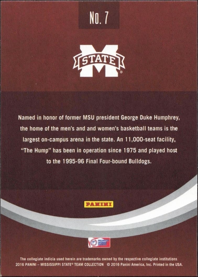 2016-17 Panini Mississippi State Humphrey Coliseum #7 basketball trading card back